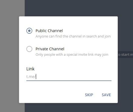 choose status and a proper name for the channel’s link